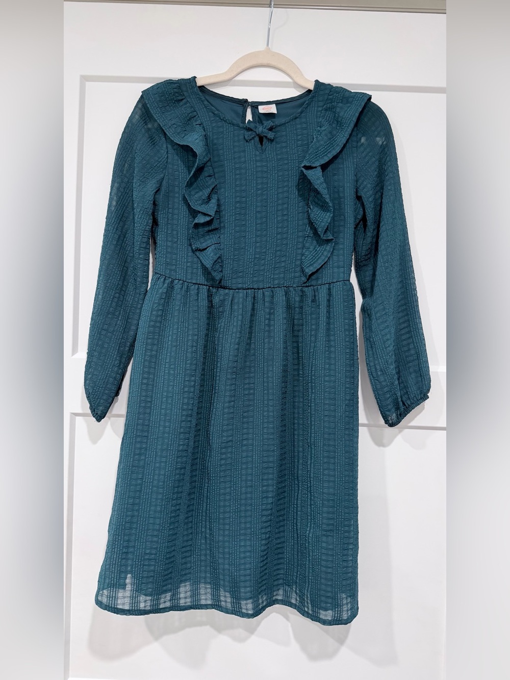 Girls Teal Ruffle Long-Sleeve Dress